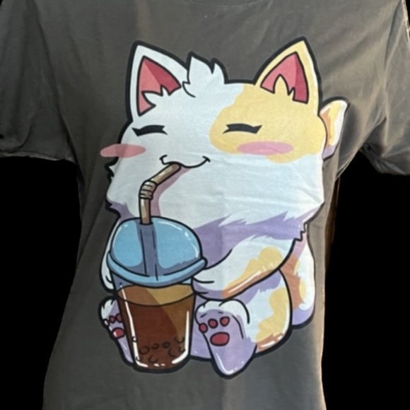 Graphic Tree , Cat T-shirt ,Anime Cat Boba Bubble Kawaii Neko T-Shirt Size L NWT - Picture 4 of 13